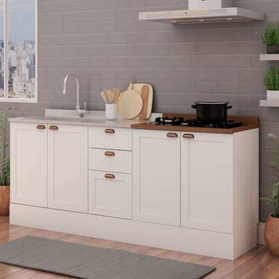 Balcão de Cozinha Iluminata 4 Portas 3 Gavetas 100% Mdf Branco/ébano - Genialflex