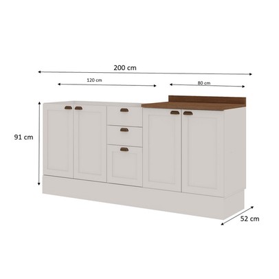 Balcão de Cozinha Iluminata 4 Portas 3 Gavetas 100% Mdf Branco/ébano - Genialflex