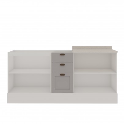 Balcão de Cozinha Iluminata 4 Portas 3 Gavetas 100% Mdf Branco/Fendi - Genialflex