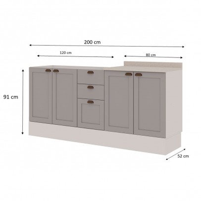 Balcão de Cozinha Iluminata 4 Portas 3 Gavetas 100% Mdf Branco/Fendi - Genialflex