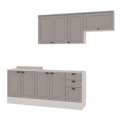 Cozinha Completa Iluminata 8 Portas 3 Gavetas 100% Mdf Branco/Fendi - Genialflex