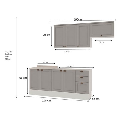 Cozinha Completa Iluminata 8 Portas 3 Gavetas 100% Mdf Branco/Fendi - Genialflex