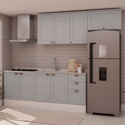 Cozinha Completa Iluminata 8 Portas 3 Gavetas 100% Mdf Branco/Fendi - Genialflex