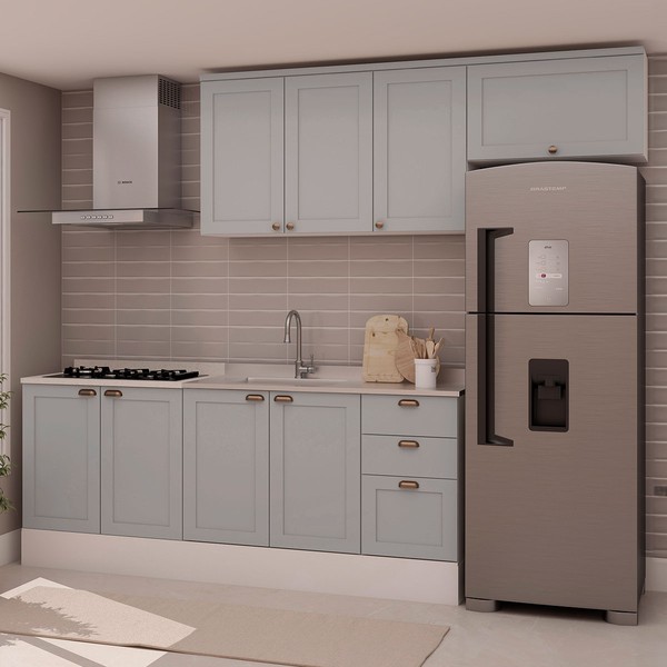 Cozinha Completa Iluminata 8 Portas 3 Gavetas 100% Mdf Branco/Fendi - Genialflex