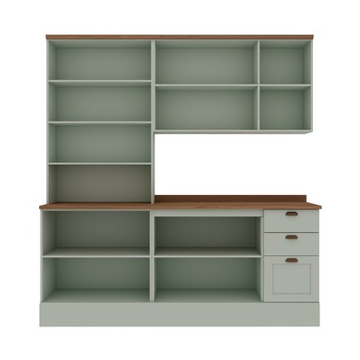 Cozinha Completa Iluminata 9 Portas 3 Gavetas 100% Mdf com Vidro Mint/ébano - Genialflex