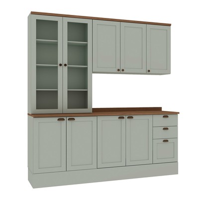 Cozinha Completa Iluminata 9 Portas 3 Gavetas 100% Mdf com Vidro Mint/ébano - Genialflex