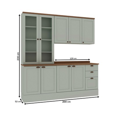Cozinha Completa Iluminata 9 Portas 3 Gavetas 100% Mdf com Vidro Mint/ébano - Genialflex