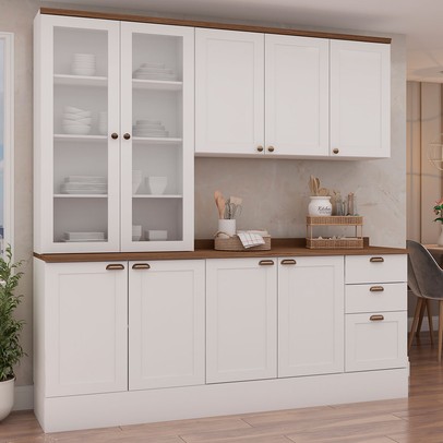 Cozinha Completa Iluminata 9 Portas 3 Gavetas 100% Mdf com Vidro Branco/ébano - Genialflex