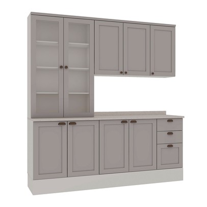 Cozinha Completa Iluminata 9 Portas 3 Gavetas 100% Mdf com Vidro Branco/Fendi - Genialflex