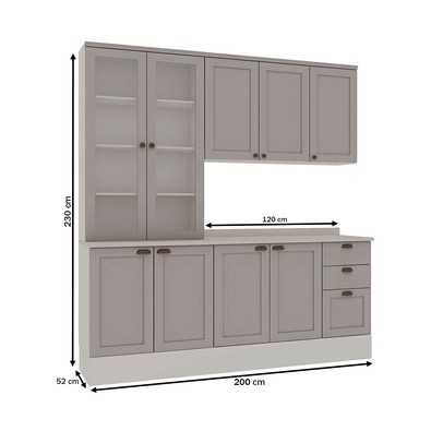 Cozinha Completa Iluminata 9 Portas 3 Gavetas 100% Mdf com Vidro Branco/Fendi - Genialflex