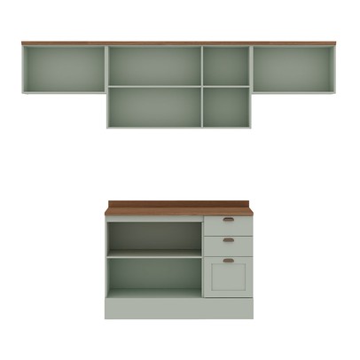 Cozinha Compacta Iluminata 7 Portas 3 Gavetas 100% Mdf Mint/ébano - Genialflex