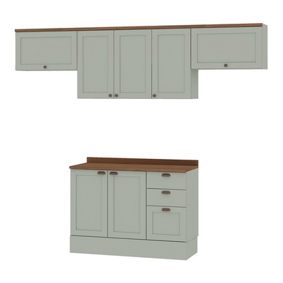 Cozinha Compacta Iluminata 7 Portas 3 Gavetas 100% Mdf Mint/ébano - Genialflex