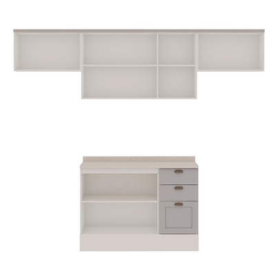 Cozinha Compacta Iluminata 7 Portas 3 Gavetas 100% Mdf Branco/Fendi - Genialflex