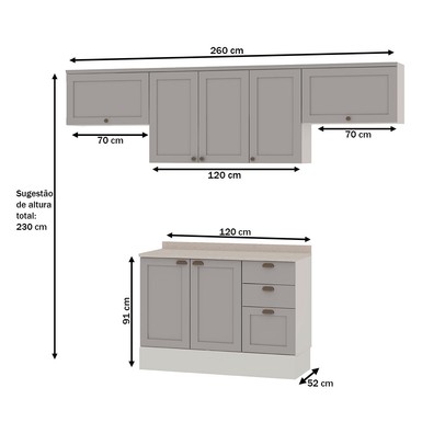 Cozinha Compacta Iluminata 7 Portas 3 Gavetas 100% Mdf Branco/Fendi - Genialflex
