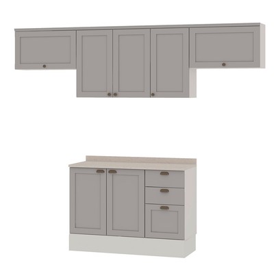 Cozinha Compacta Iluminata 7 Portas 3 Gavetas 100% Mdf Branco/Fendi - Genialflex