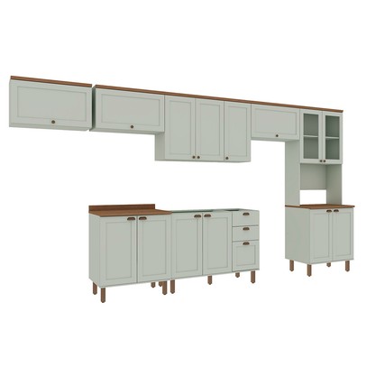 Cozinha Completa Iluminata 14 Portas 3 Gavetas 100% Mdf com Vidro Mint/ébano - Genialflex