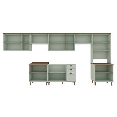 Cozinha Completa Iluminata 14 Portas 3 Gavetas 100% Mdf com Vidro Mint/ébano - Genialflex