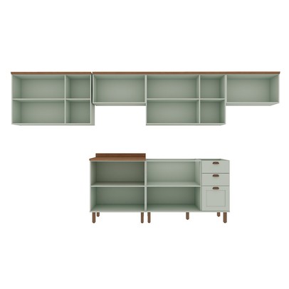 Cozinha Completa Iluminata 12 Portas 3 Gavetas 100% Mdf Mint/ébano - Genialflex