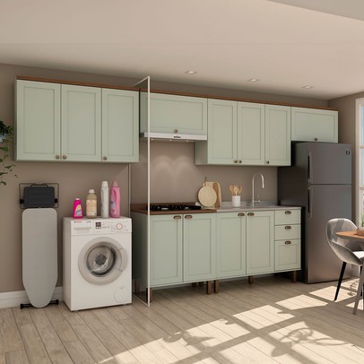 Cozinha Completa Iluminata 12 Portas 3 Gavetas 100% Mdf Mint/ébano - Genialflex