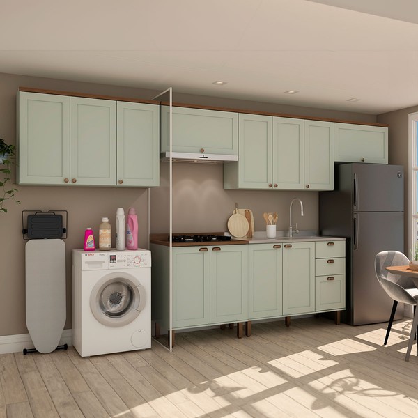 Cozinha Completa Iluminata 12 Portas 3 Gavetas 100% Mdf Mint/ébano - Genialflex