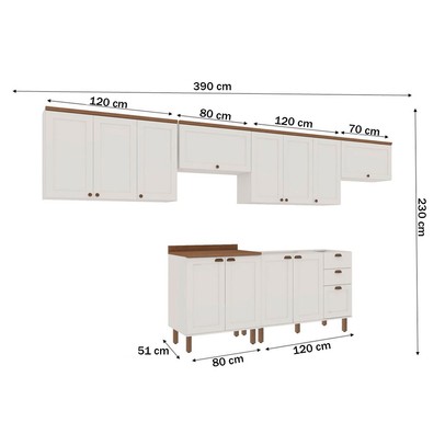 Cozinha Completa Iluminata 12 Portas 3 Gavetas 100% Mdf Branco/ébano - Genialflex