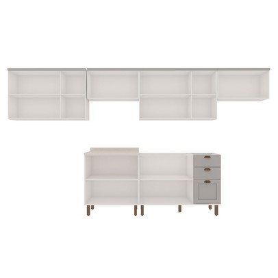 Cozinha Completa Iluminata 12 Portas 3 Gavetas 100% Mdf Branco/Fendi - Genialflex