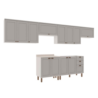 Cozinha Completa Iluminata 12 Portas 3 Gavetas 100% Mdf Branco/Fendi - Genialflex