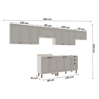 Cozinha Completa Iluminata 12 Portas 3 Gavetas 100% Mdf Branco/Fendi - Genialflex