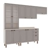 Cozinha Completa Iluminata 10 Portas 3 Gavetas 100% Mdf com Vidro Branco/Fendi/Mineral - Genialflex