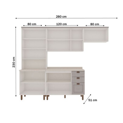 Cozinha Completa Iluminata 10 Portas 3 Gavetas 100% Mdf com Vidro Branco/Fendi/Mineral - Genialflex