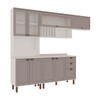 Cozinha Completa Iluminata 8 Portas 3 Gavetas 100% Mdf com Vidro Branco/Fendi/Mineral - Genialflex