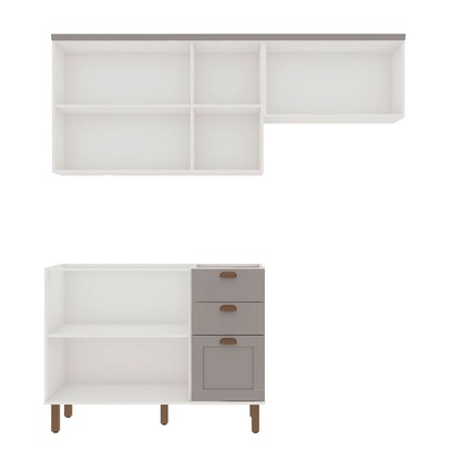 Cozinha Compacta Iluminata Flora 6 Portas 3 Gavetas Branco/Fendi/Mineral - Genialflex