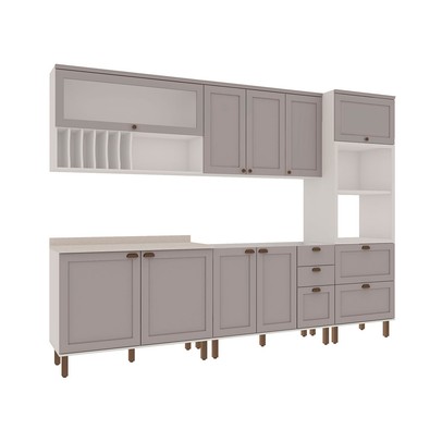 Cozinha Completa Iluminata Luna 10 Portas 4 Gavetas 100% Mdf com Vidro Branco/Fendi - Genialflex