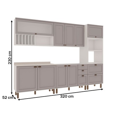 Cozinha Completa Iluminata Luna 10 Portas 4 Gavetas 100% Mdf com Vidro Branco/Fendi - Genialflex