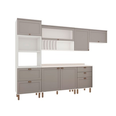Cozinha Completa Iluminata 7 Portas 4 Gavetas Branco/Fendi/Mineral - Genialflex