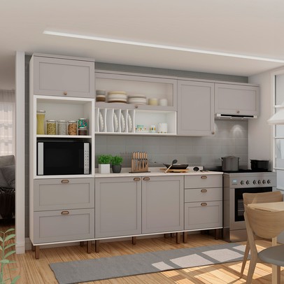 Cozinha Completa Iluminata 7 Portas 4 Gavetas Branco/Fendi/Mineral - Genialflex