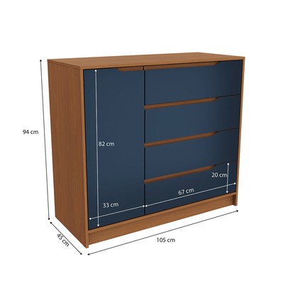 Cômoda 1 Porta 4 Gavetas R260 Canela/Azul Profundo - Kappesberg