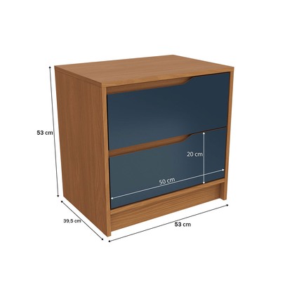 Mesa de Cabeceira 2 Gavetas R261 Canela/Azul Profundo - Kappesberg