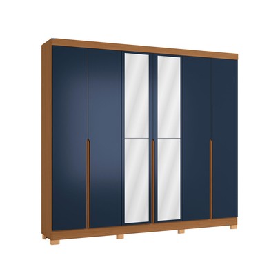 Guarda-Roupa Casal 6 Portas 4 Gavetas com Espelho Cb01r582 Canela/Azul Profundo - Kappesberg