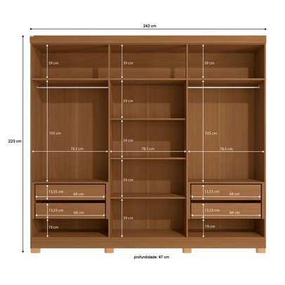 Guarda-Roupa Casal 6 Portas 4 Gavetas com Espelho Cb01r582 Canela/Azul Profundo - Kappesberg