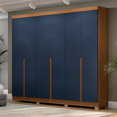 Guarda-Roupa Casal 6 Portas 4 Gavetas Cb02r582 Canela/Azul Profundo - Kappesberg
