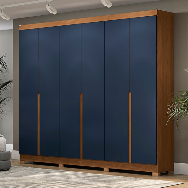 Guarda-Roupa Casal 6 Portas 4 Gavetas Cb02r582 Canela/Azul Profundo - Kappesberg