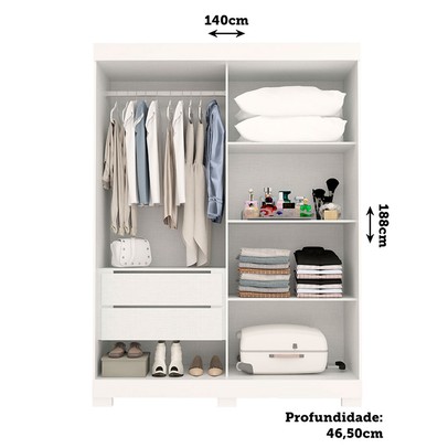 Guarda-Roupa Solteiro Ayla 2 Portas 2 Gavetas 100% Mdf Branco - Acp Móveis