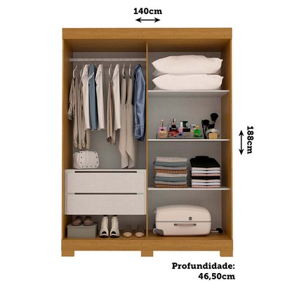 Guarda-Roupa Solteiro Ayla 2 Portas 2 Gavetas 100% Mdf Flex Cinamomo/Off White - Acp Móveis