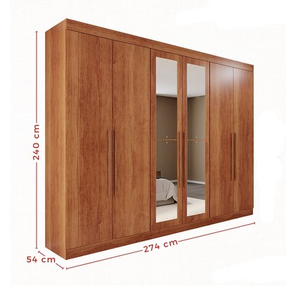 Guarda-Roupa Casal Eldorado Premium 6 Portas 6 Gavetas com Espelho 100% Mdf Cinamomo - Pnr Móveis