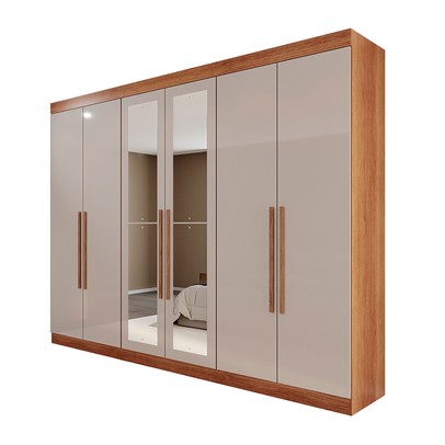 Guarda-Roupa Casal Eldorado Premium 6 Portas 6 Gavetas com Espelho 100% Mdf Cinamomo/Off White - Pnr Móveis