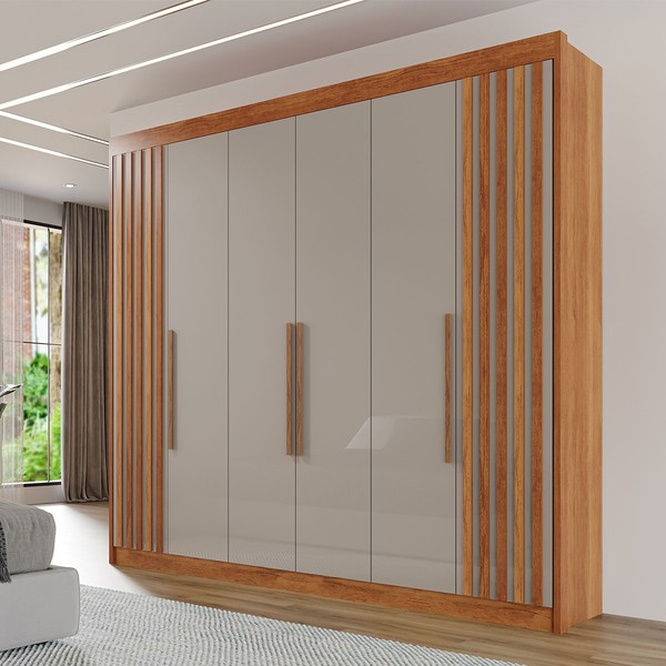 Guarda-Roupa Casal Magnus 6 Portas 6 Gavetas Ripado 100% Mdf Cinamomo/Off White - Pnr Móveis