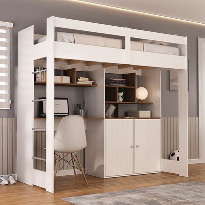 Cama Infantil Multifuncional Benin 2 Portas Branco/Nogal - Pnr Móveis