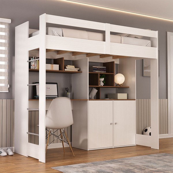 Cama Infantil Multifuncional Benin 2 Portas Branco/Nogal - Pnr Móveis