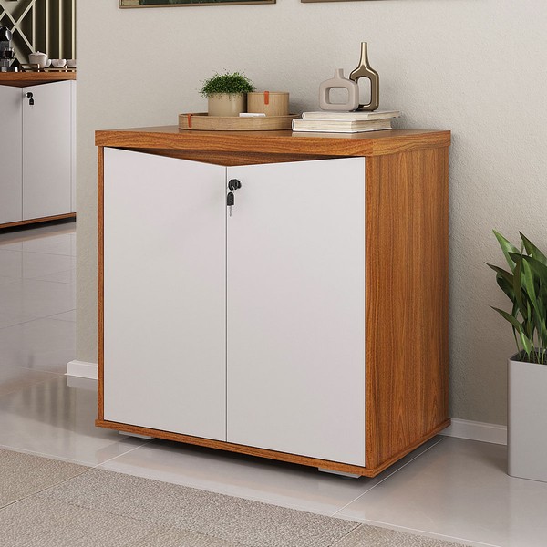 Armário para Escritório Y37 2 Portas com Chave Freijo/Branco - Artany Móveis